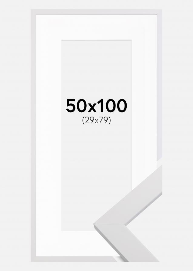 Ramme White Wood 50x100 cm - Passepartout Hvit 30x80 cm