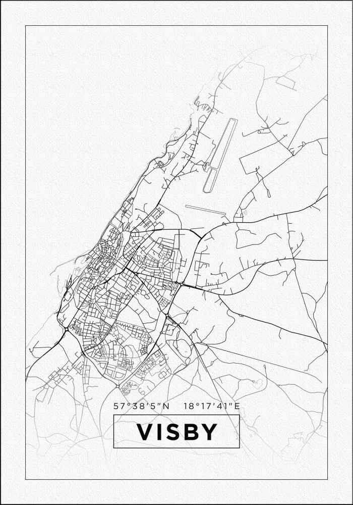 Kart - Visby - Hvit Plakat