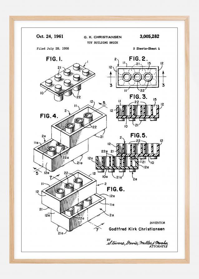 Patent Print - Lego Block I - White Plakat