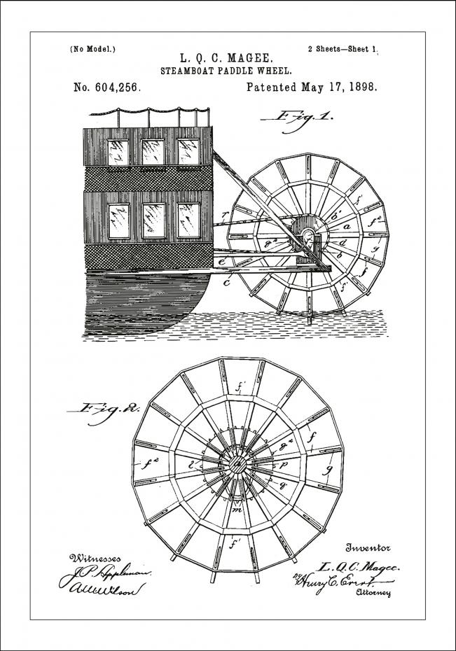 Patenttegning - Hjul - Hvit Plakat