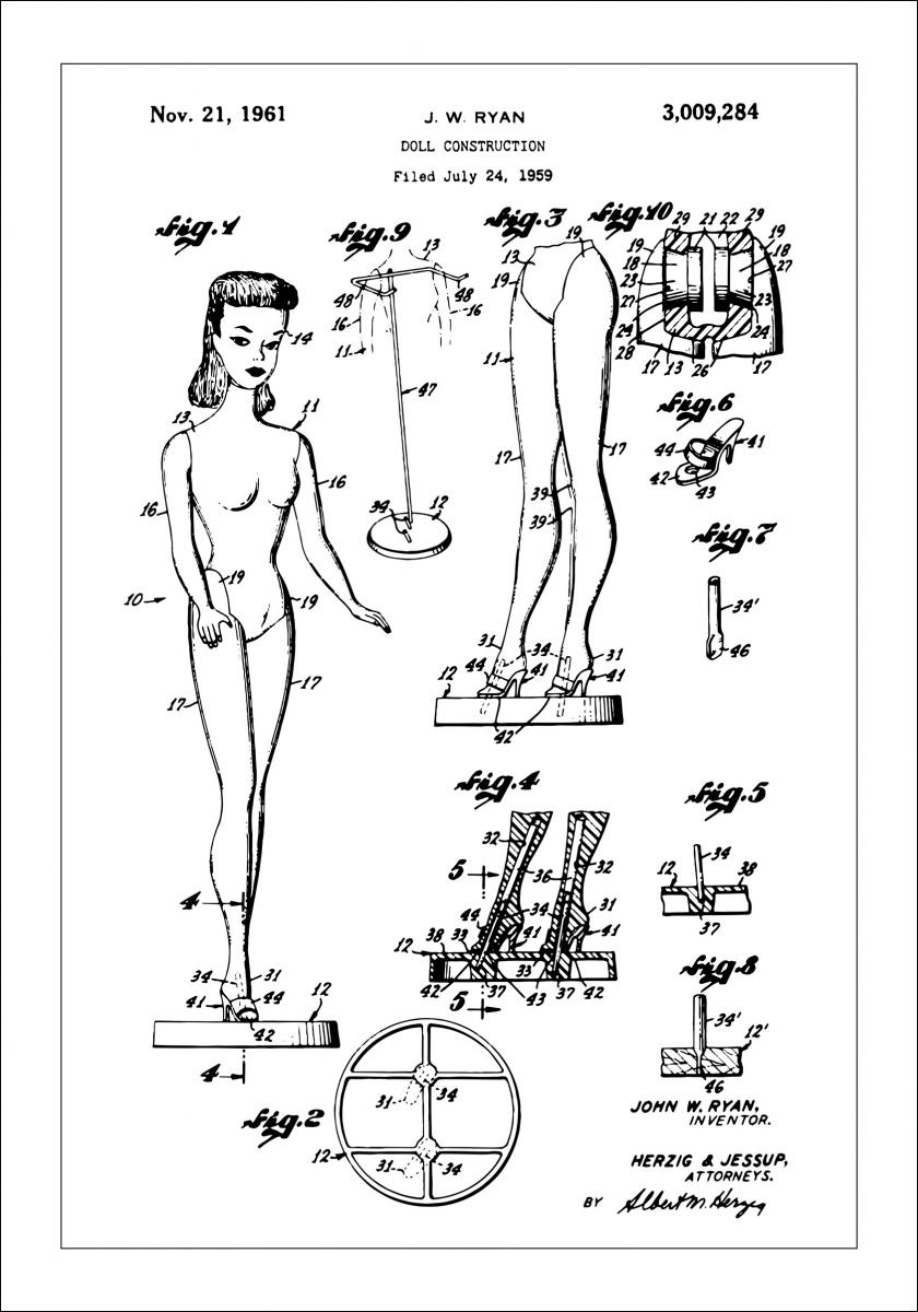 Patenttegning - Barbie - Poster Plakat