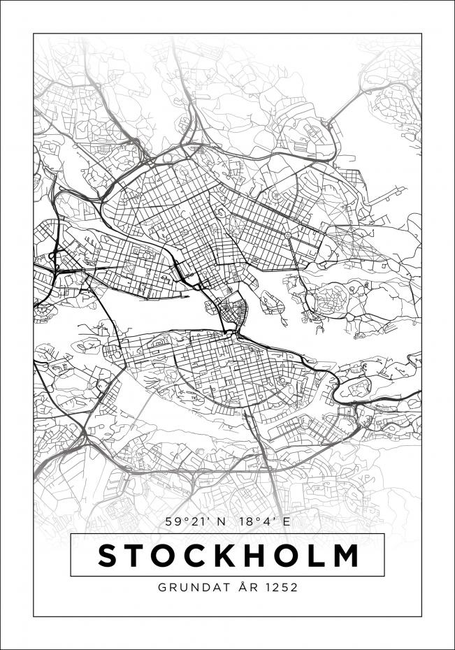 Kart - Stockholm - Poster - Hvit