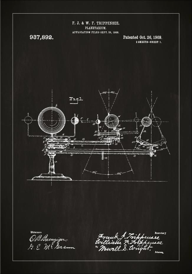 Patenttegning - Planetarium - Svart Plakat