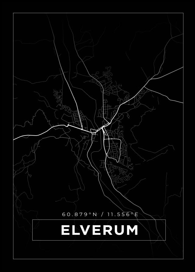 Kart - Elverum - Svart Plakat