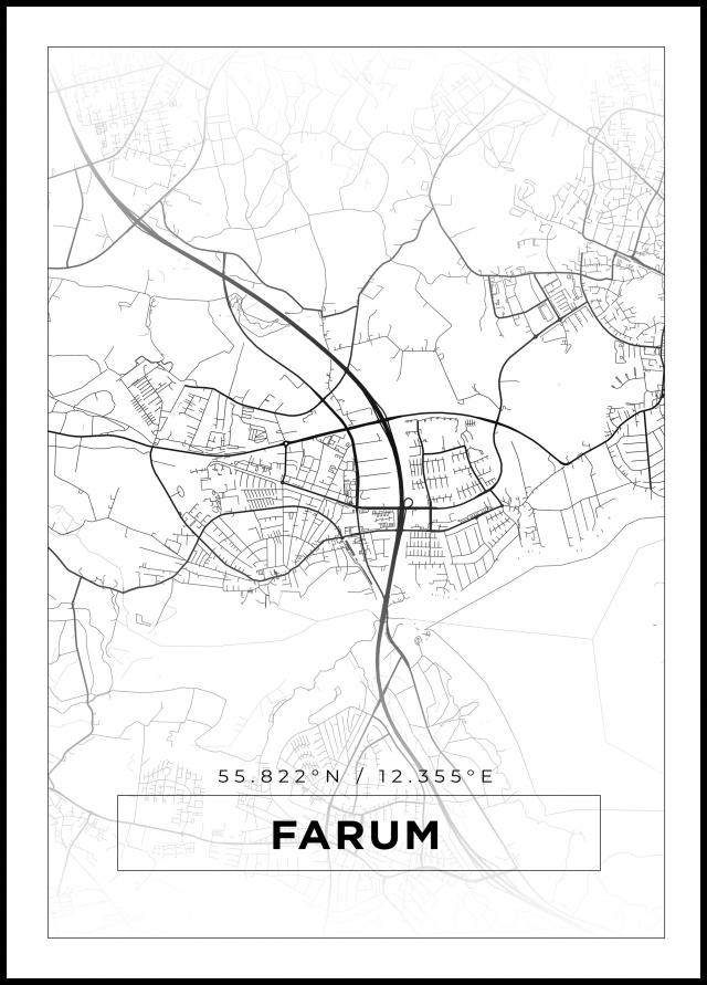 Kart - Farum - Hvit Plakat