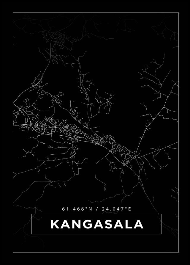 Kart - Kangasala - Svart Plakat