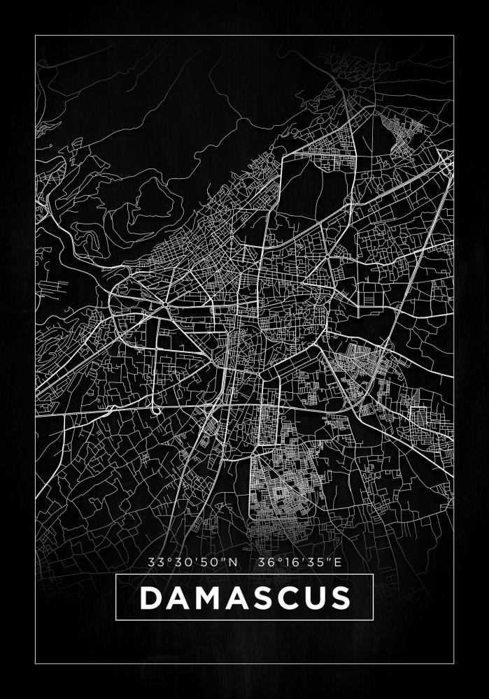 Kart - Damascus - Svart Plakat