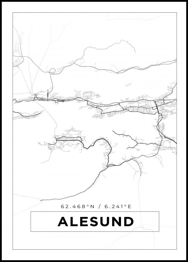 Kart - Alesund - Hvit Plakat