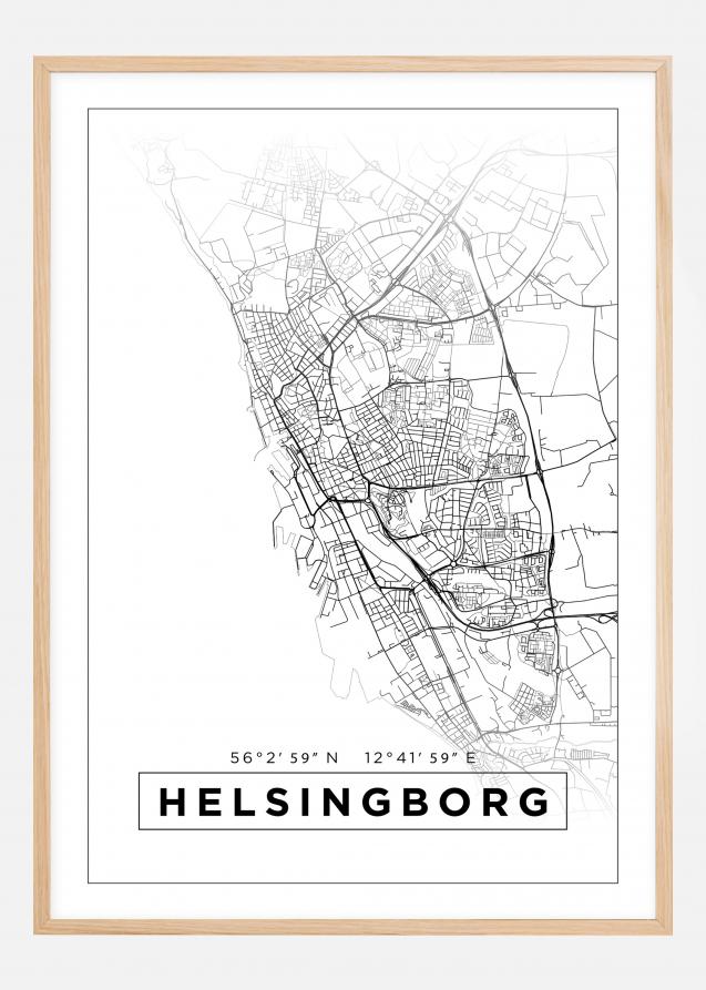 Kart - Helsingborg - Poster - Hvit Plakat