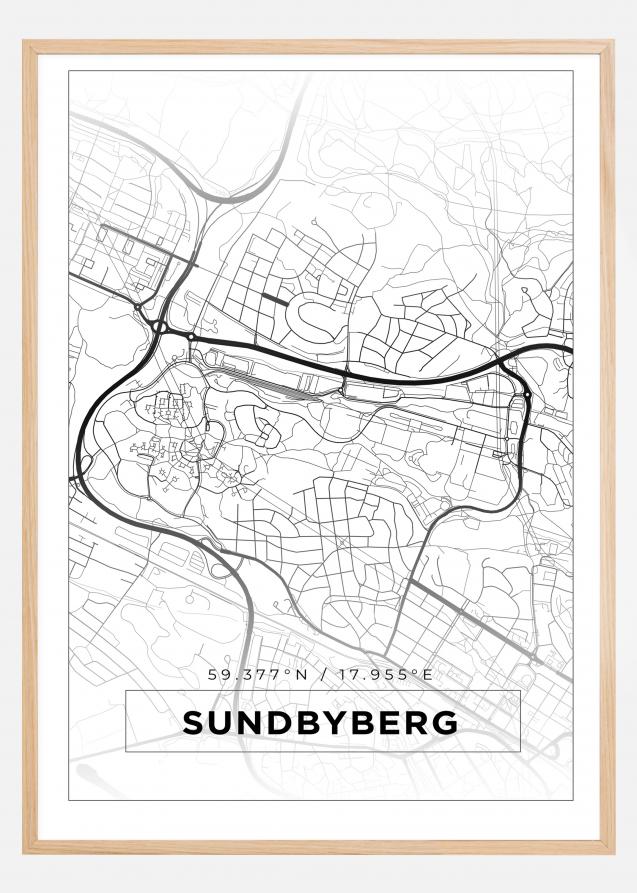 Kart - Sundbyberg - Hvit Plakat
