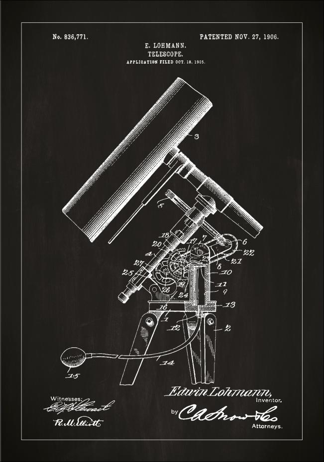 Patenttegning - Teleskop - Svart Plakat