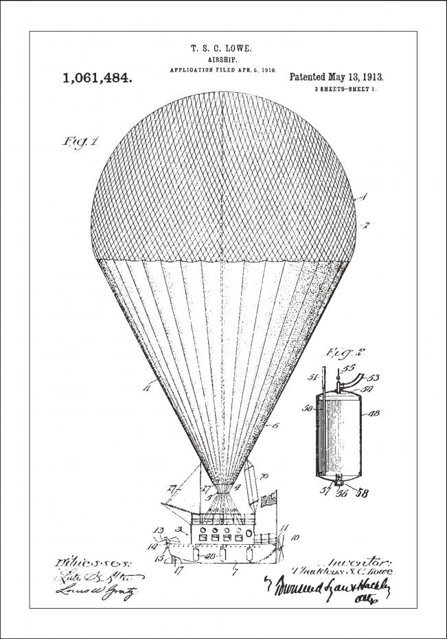 Patenttegning - Luftskip - Hvit Plakat