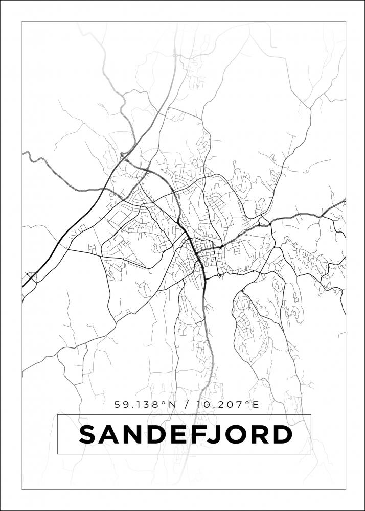 Kart - Sandefjord - Hvit Plakat
