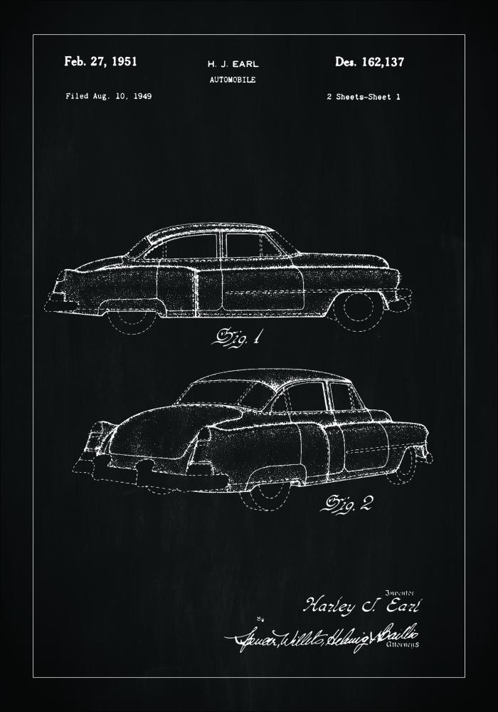 Patenttegning - Cadillac I - Svart Plakat