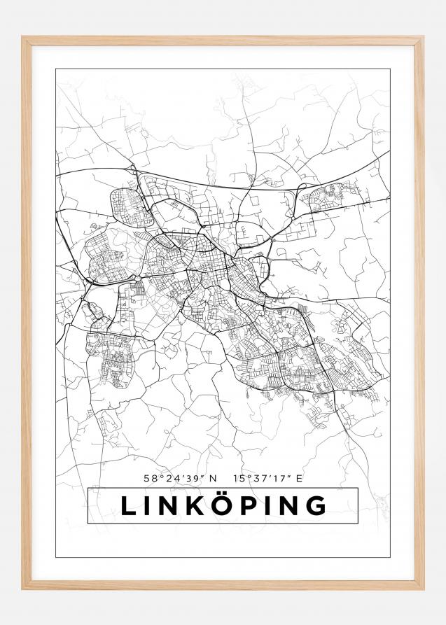 Kart - Linköping - Poster - Hvit Plakat
