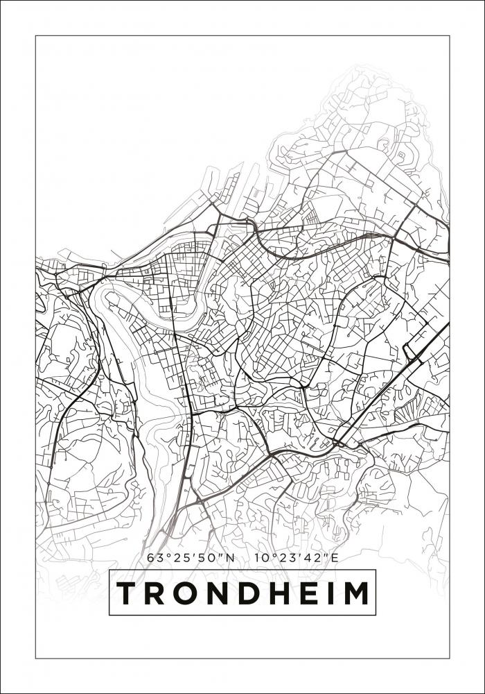 Kart - Trondheim - Hvit