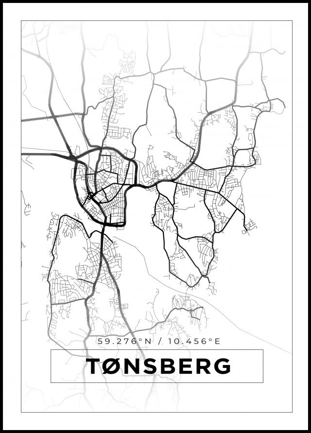 Kart - Tønsberg - Hvit Plakat