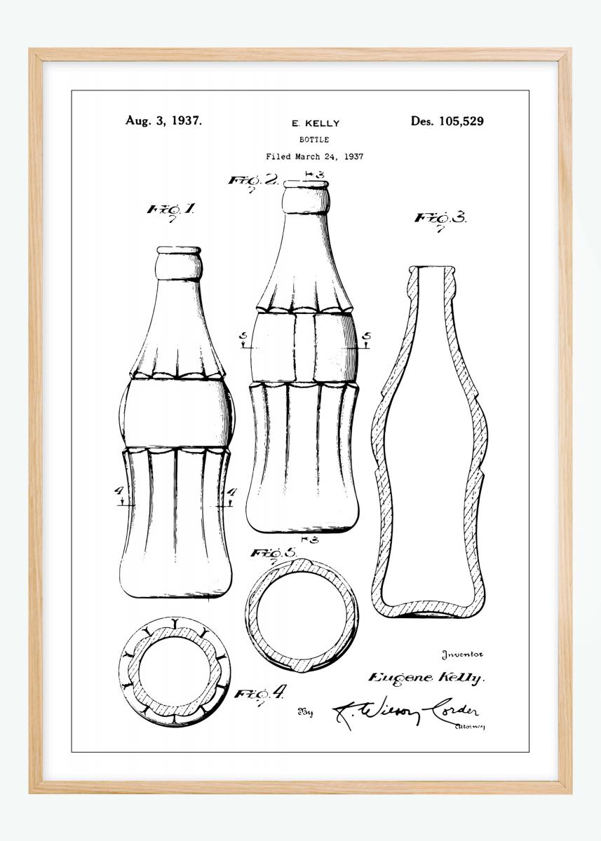 Patenttegning - Coca Cola-flaske - Poster Plakat