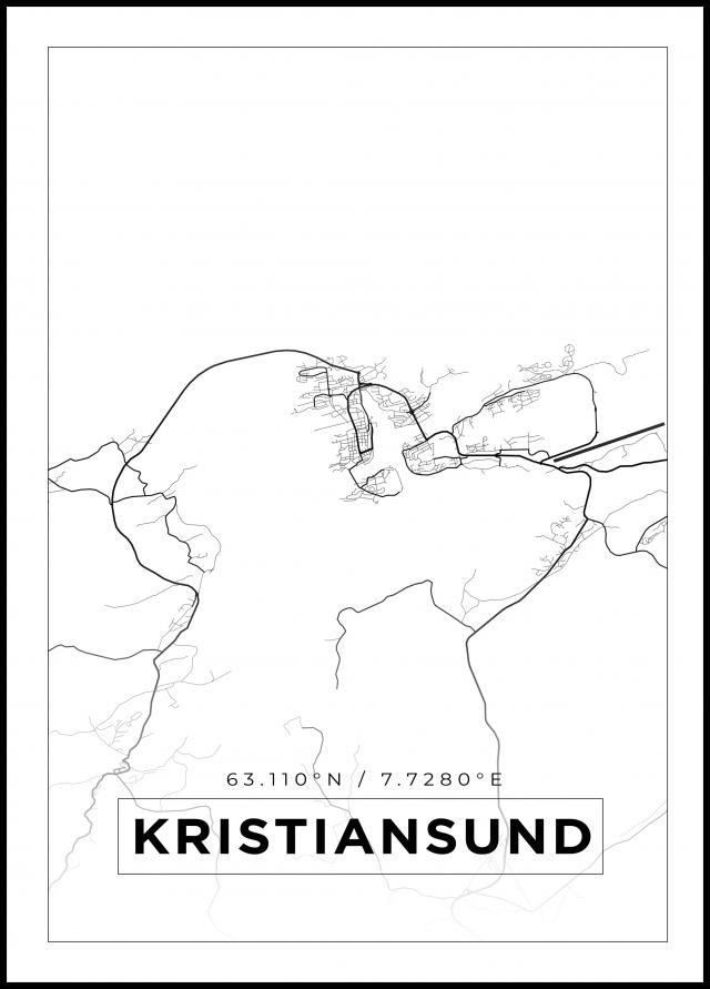 Kart - Kristiansund - Hvit Plakat