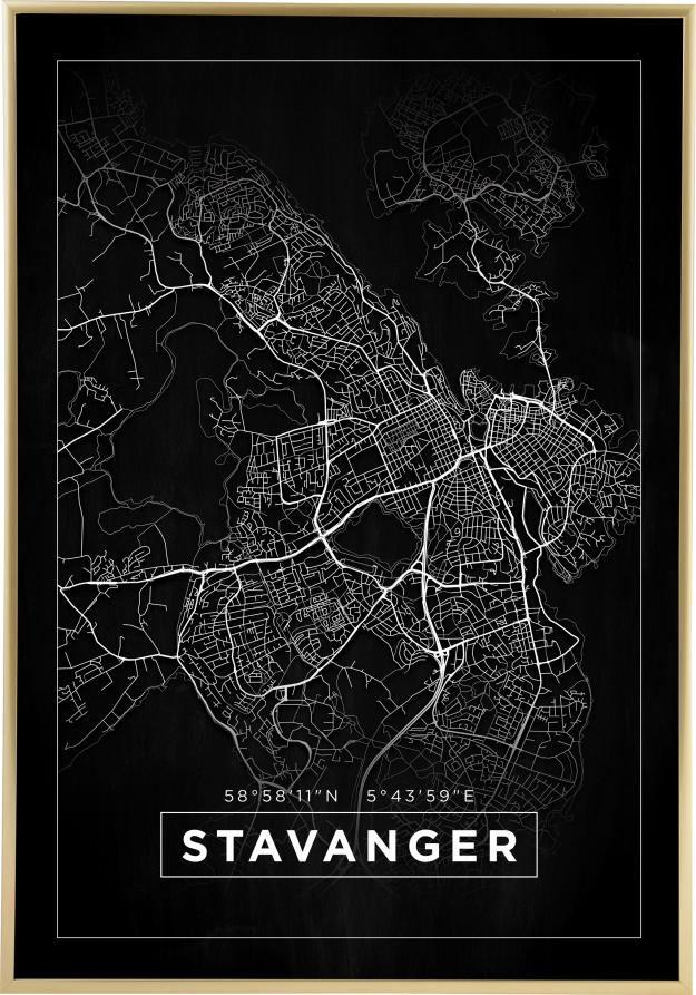 Kart - Stavanger - Svart Plakat