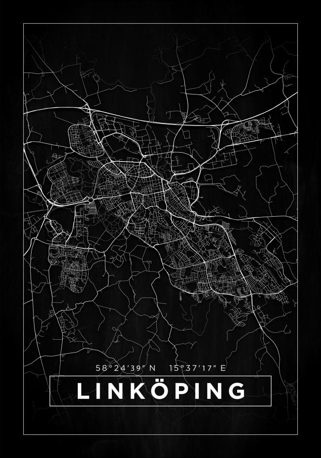 Kart - Linkping - Poster - Svart Plakat