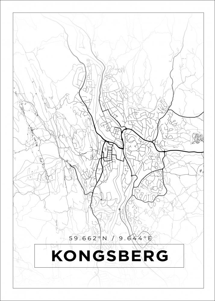 Kart - Kongsberg - Hvit Plakat