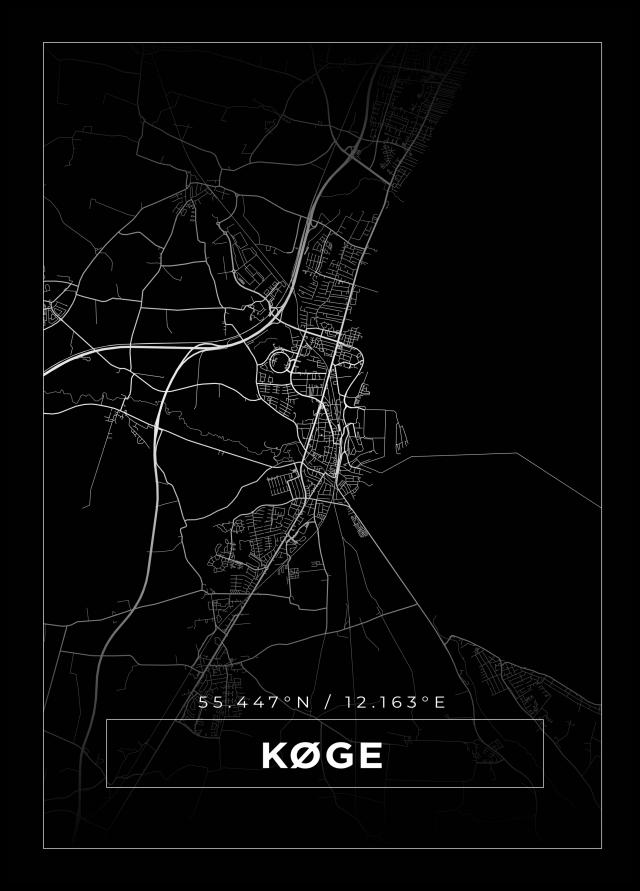 Kart - Køge - Svart Plakat