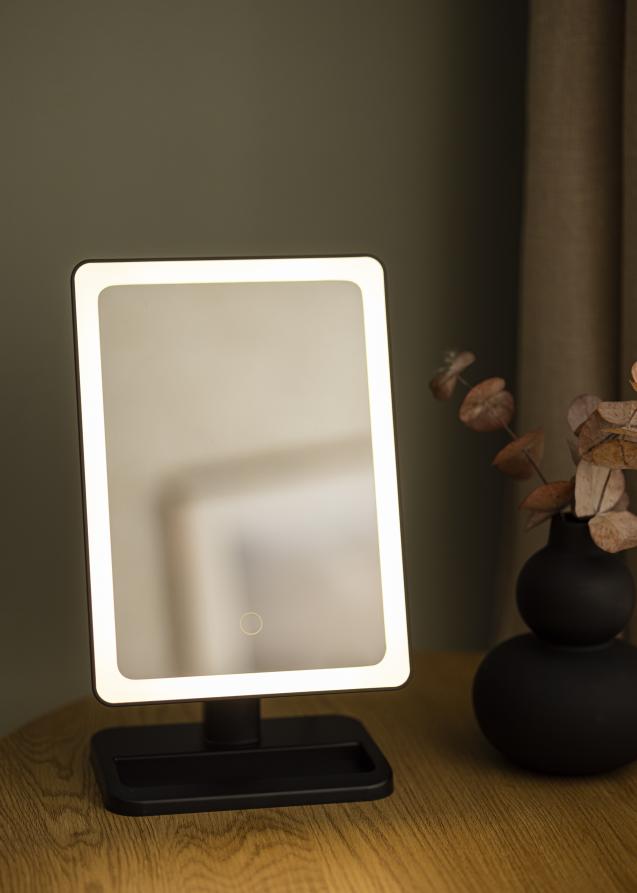 KAILA Sminkespeil LED Strip med Bluetooth-høyttaler Svart 18x30 cm