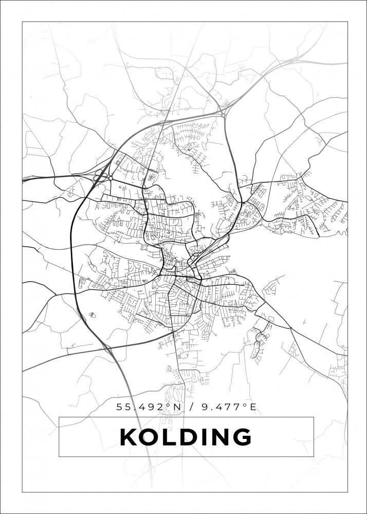 Kart - Kolding - Hvit Plakat