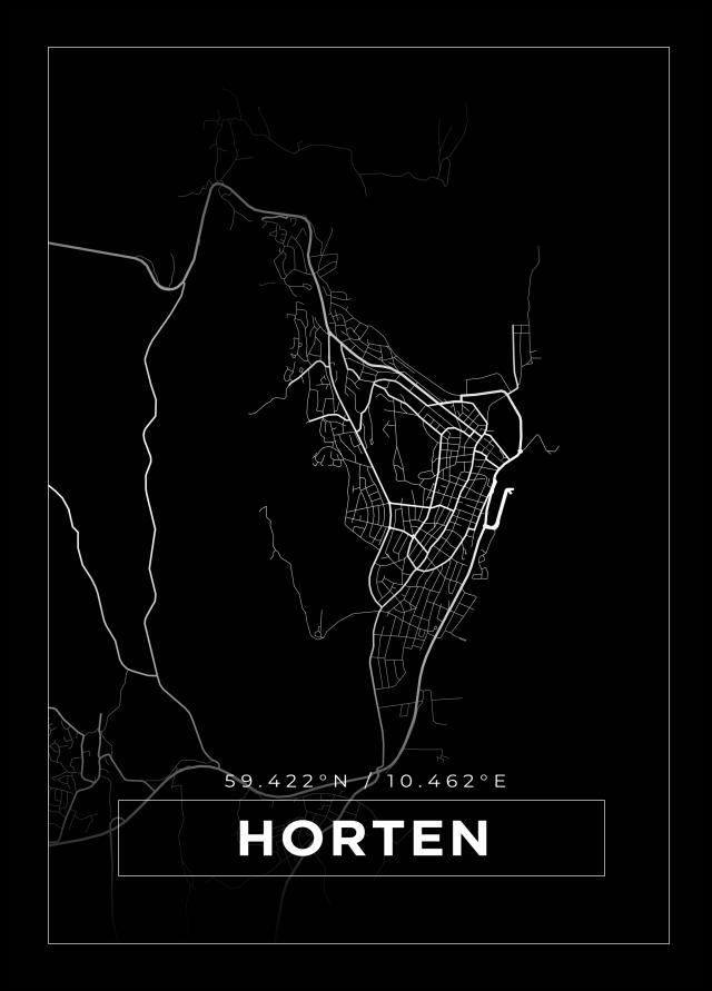 Kart - Horten - Svart Plakat