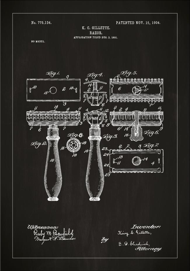Patenttegning - Barberhvel - Svart Plakat