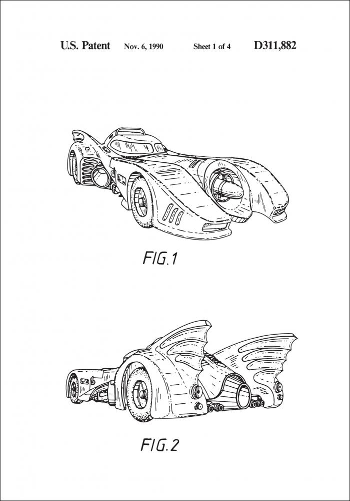 Patenttegning - Batman - Batmobile 1990 I - Plakat