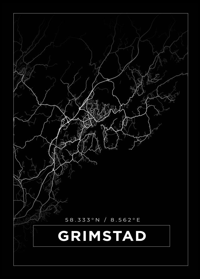 Kart - Grimstad - Svart Plakat
