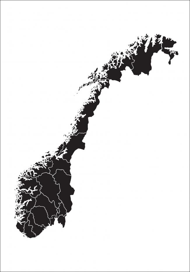 Kart - Norge - Svart Plakat