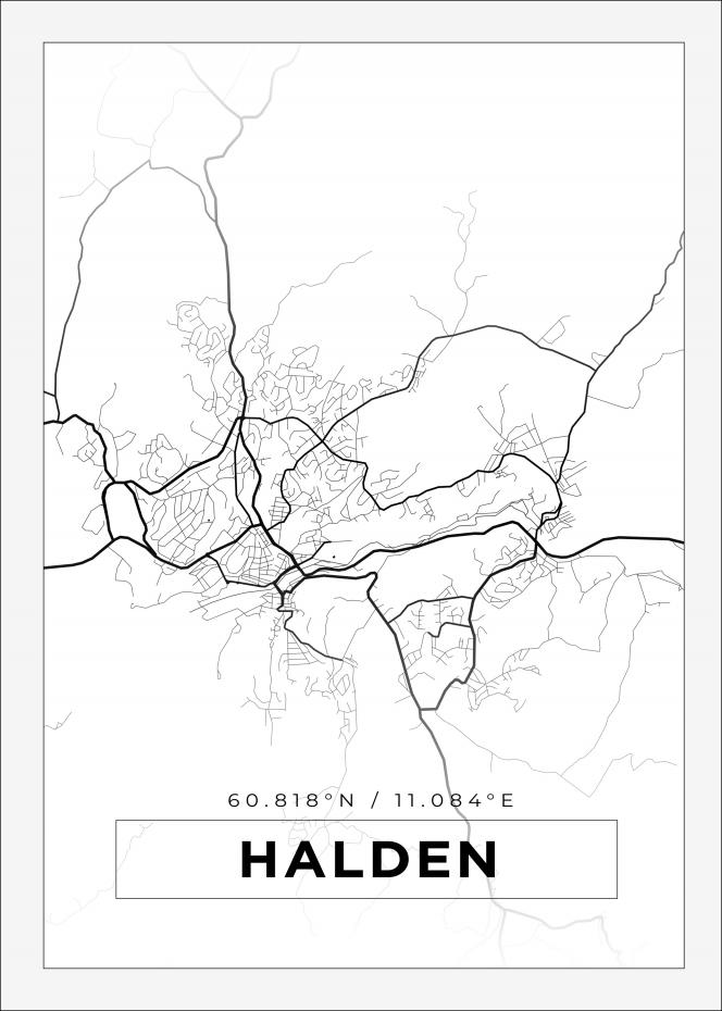 Kart - Halden - Hvit Plakat