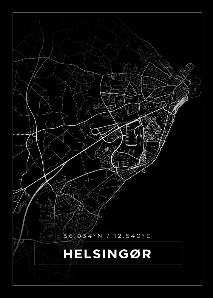 Kart - Helsingr - Svart Plakat
