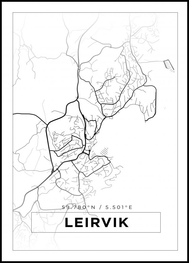 Kart - Leirvik - Hvit Plakat