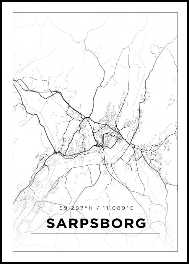 Kart - Sarpsborg - Hvit Plakat