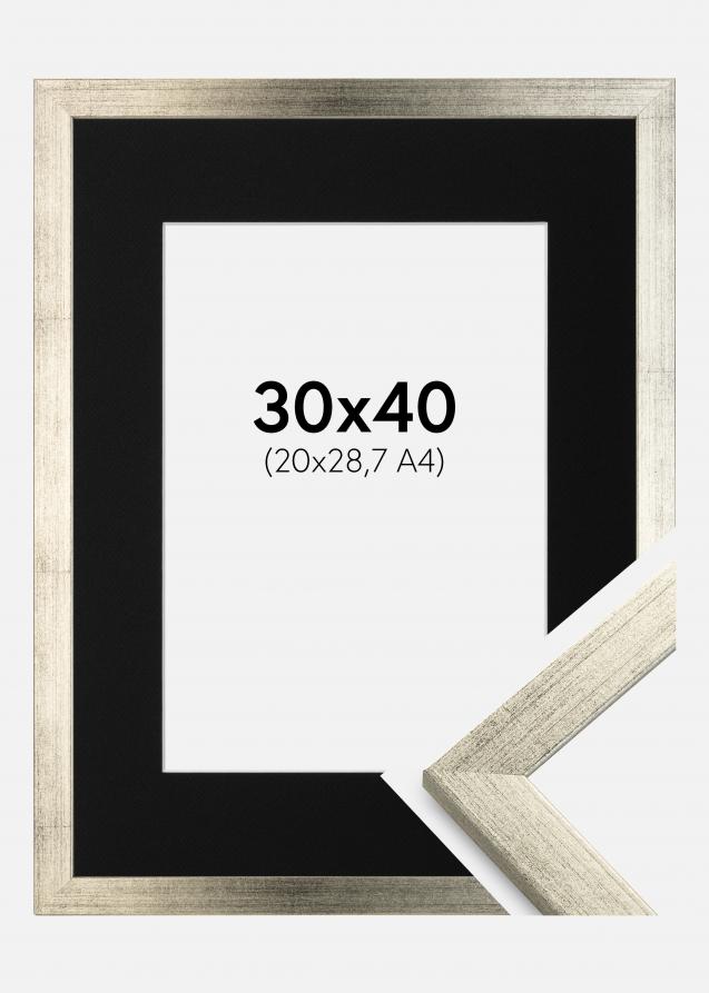 Ramme Stilren Sølv 30x40 cm - Passepartout Svart 21x29,7 cm (A4)