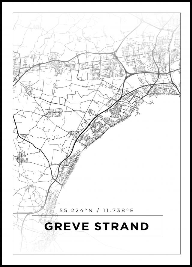 Kart - Greve Strand - Hvit Plakat
