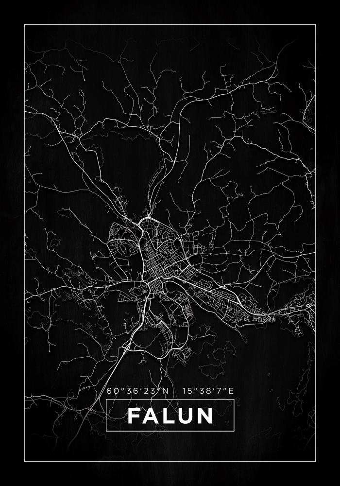 Kart - Falun - Svart Plakat