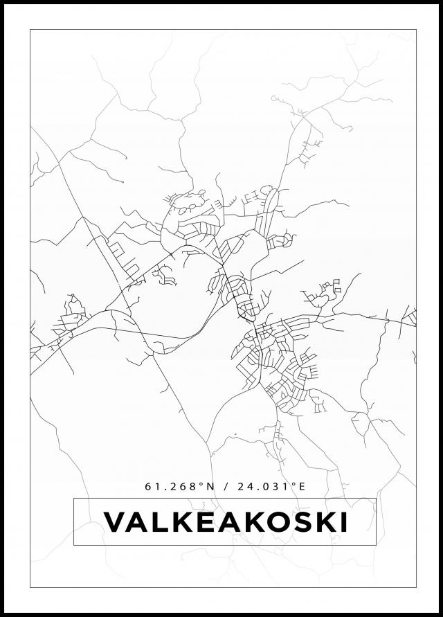 Kart - Valkeakoski - Hvit Plakat
