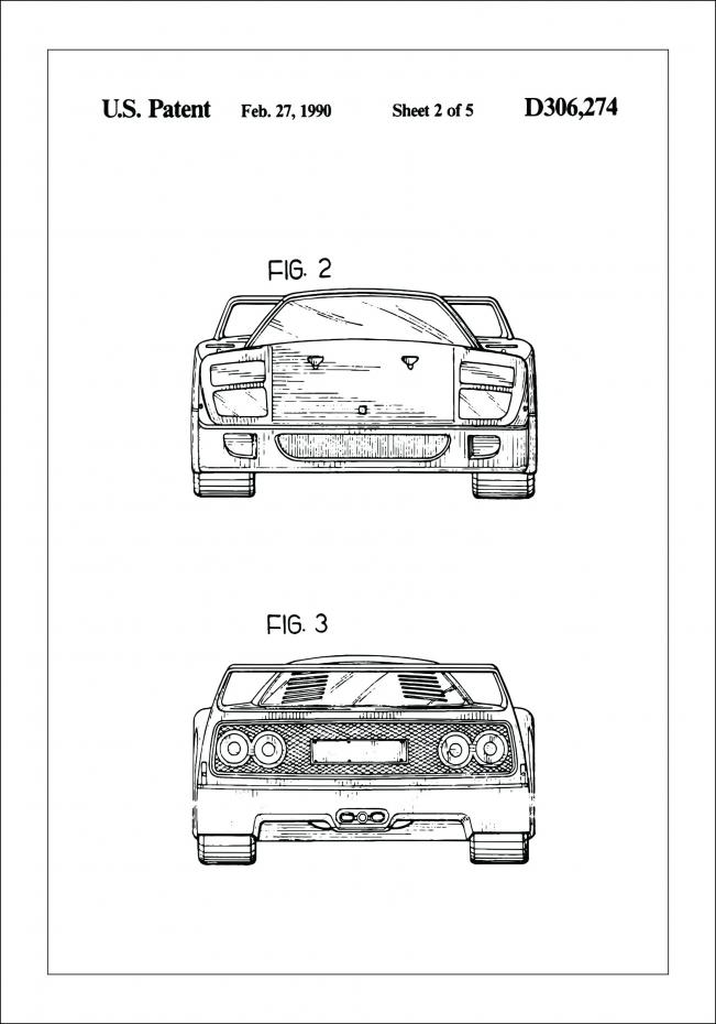 Patenttegning - Ferrari F40 III - Poster Plakat