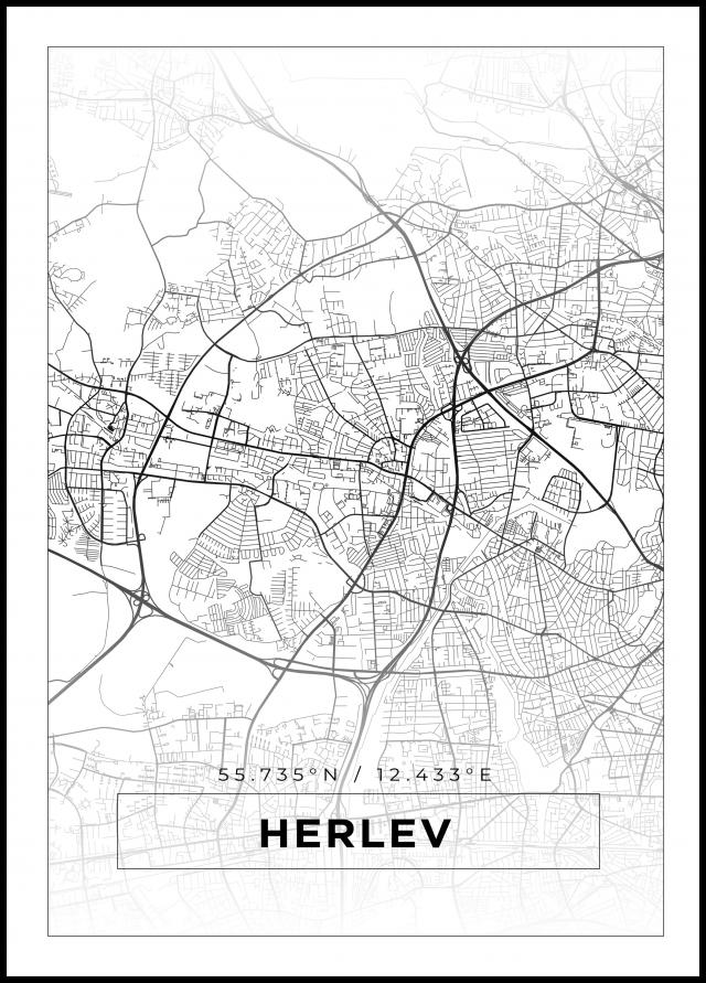 Kart - Herlev - Hvit Plakat