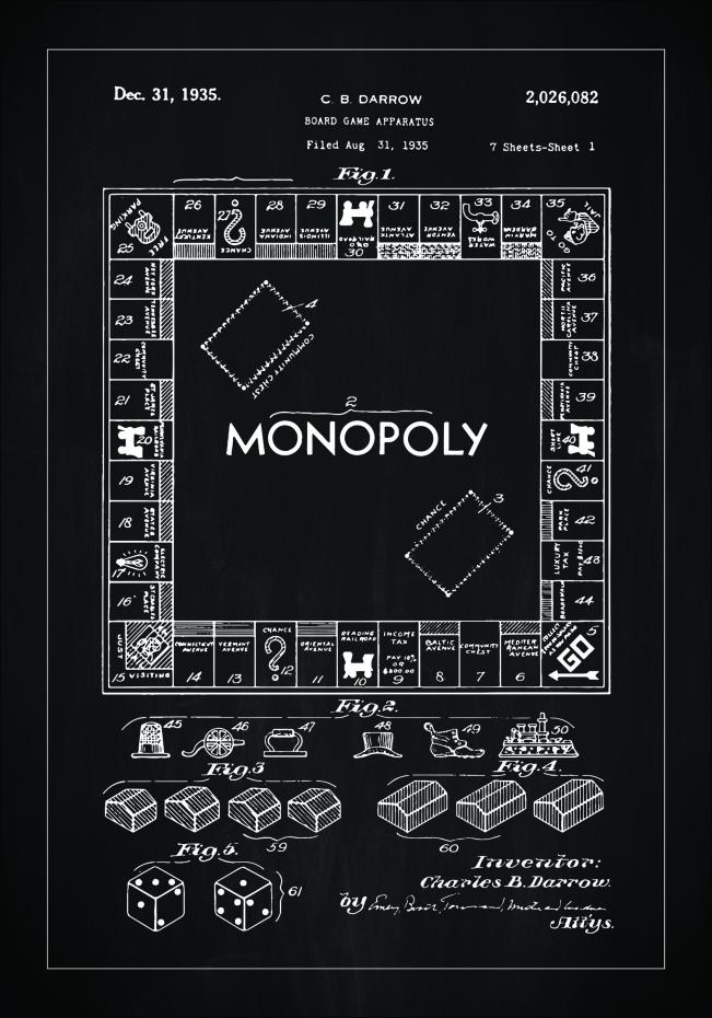 Patenttegning - Monopol I - Svart Plakat