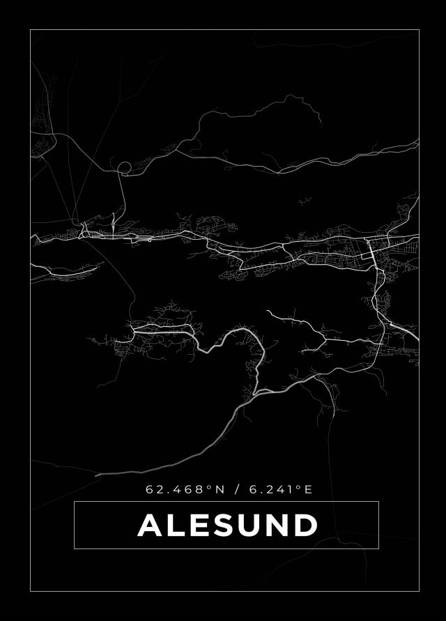 Kart - Alesund - Svart Plakat