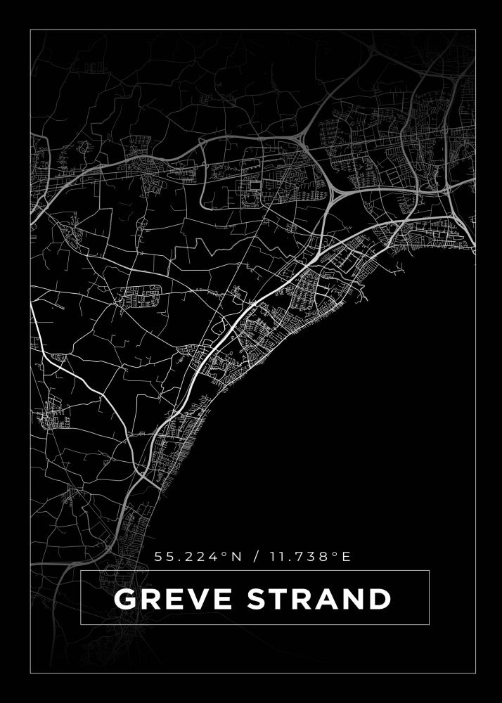 Kart - Greve Strand - Svart Plakat