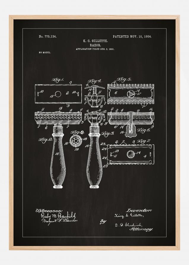 Patenttegning - Barberhøvel - Svart Plakat