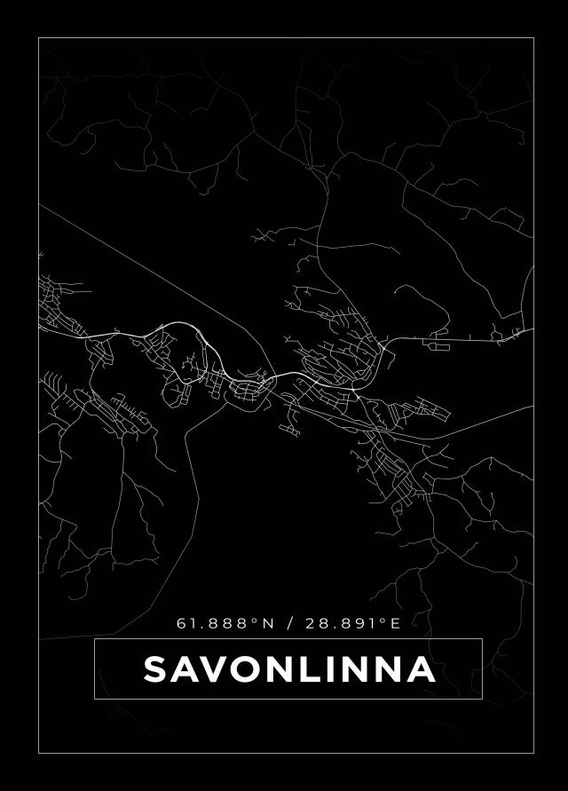 Kart - Savonlinna - Svart Plakat