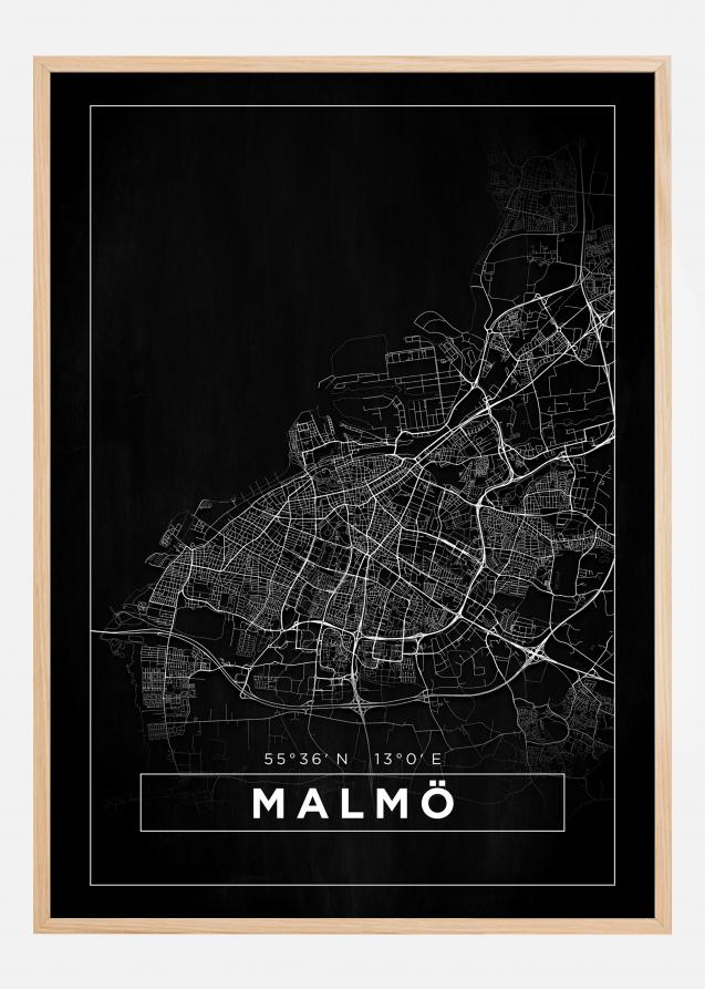 Kart - Malmö - Poster - Svart Plakat